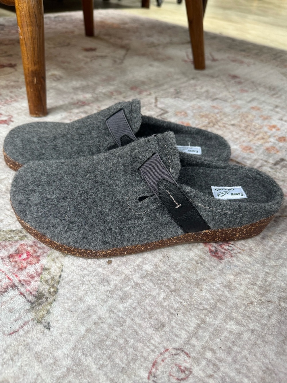 Earth Origins Gray Felted Wool Slip On Mules Slippers Women’s Size 9